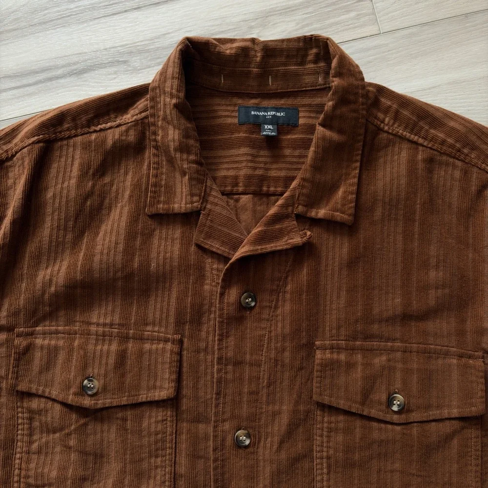 Banana Republic XXL Tall Brown Textured Camp Shirt Button Front 2XL